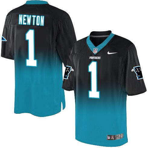 Men's Limited Cam Newton Nike Jersey Black/Blue - #1 Fadeaway NFL Carolina Panthers